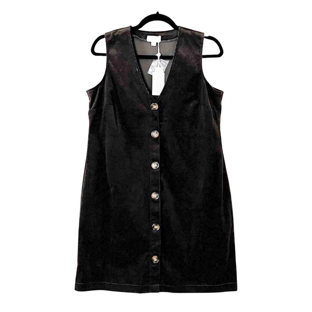 NWT MUD PIE Andi Corduroy Vest Mini Dress Olive Brown Medium - Picture 2 of 4